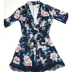 City Chic Womens Blue Floral Print Leah Wrap Robe Size M 18